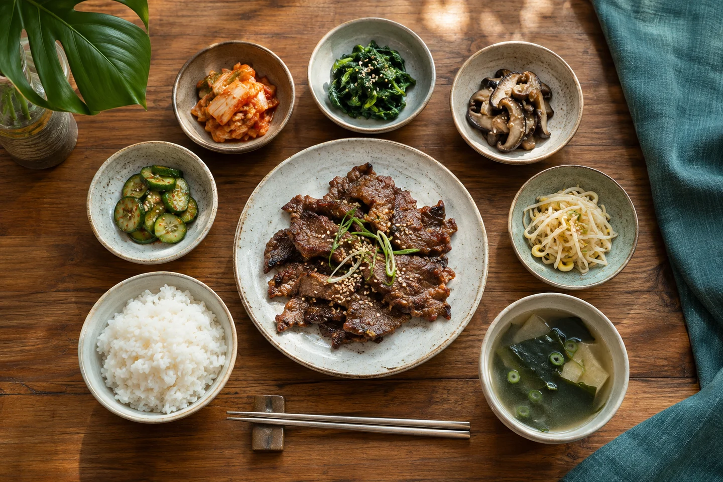 치앙마이의 따뜻한 목재 식당에서 만나는 한식과 반찬 · AI 콘셉트 · 실제 장소·시설 사진 아님